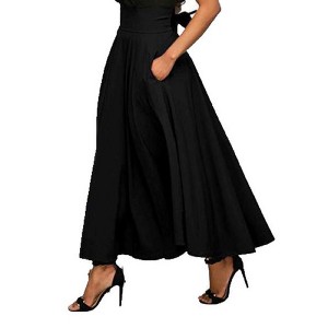 Coolmee Women's Ankle Length Maxi Skirt High Waist A-line Flowy Tie Back Long Skirts with Pockets - 1 of 2