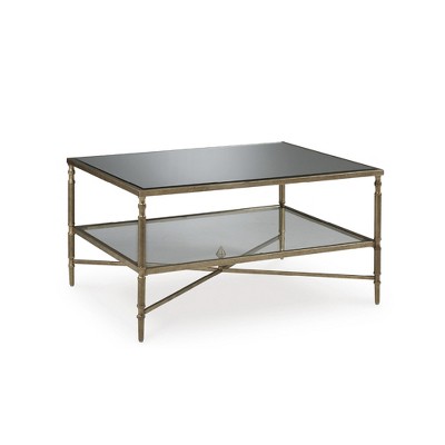 Signature Design by Ashley Cloverty Traditional Glass Coffee Table with Mirrored Top and Storage Shelf - Aged Gold Metal Frame
