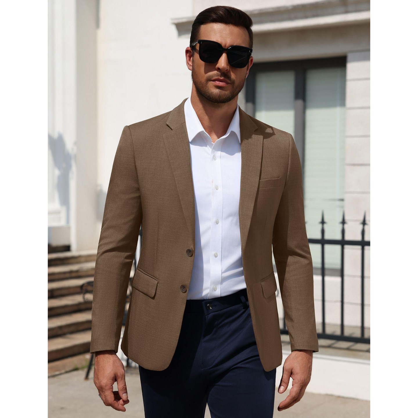 Мужской пиджак COOFANDY Plaid Blazer Two Button Sport Coat Notch Lapel Casual Business Suit Jacket-Brown, цвет: Коричневый — фото 3