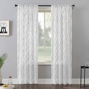 No. 918 Light Filtering Abstract Geometric Embroidery Rod Pocket Curtain Panel - 1 of 3