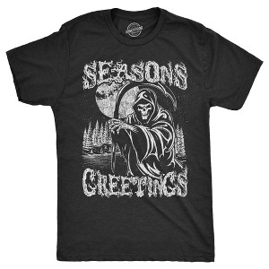 Mens Seasons Greetings T Shirt Funny Xmas Scary Grim Reaper Joke Tee For Guys - Crazy Dog Men's T Shirt - 1 of 4