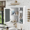 Vynxaria 35" x 28" White Wall-Mounted Bathroom Cabinet with Mirror Door & 6 Open Shelves - Modern Storage Solution for Your Bathroom. - 4 of 4