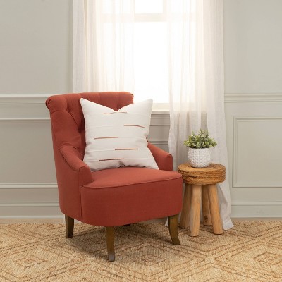 20"x20" Off-White Cotton Embroidered Geometric Throw Pillow Cover