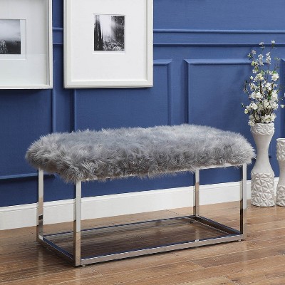 Inspired Home Monet Lux Fur Chrome Metal Frame Bench