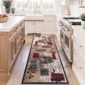 Modern Washable Rug: Soft floral botanical, non-slip, stain-resistant. For living rooms, bedrooms, dorms - 1 of 4