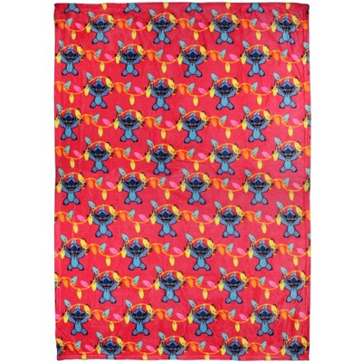 Disney Lilo And Stitch Blanket Holiday Lights Silk Touch Plush Throw 50" x 70" Multicolored