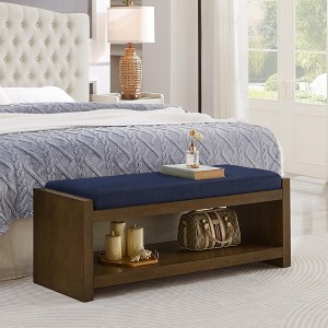Accent Bench with Lower Shelf Shoe Rack, Padded Seating Bench, Modern Compact Bed End Bench with Storage - 1 of 4