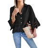 Imily Bela Womens 3/4 Bell Sleeve Eyelet Button Down Shirt Casual Ruffle Hem Blouse - 3 of 4