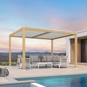 PURPLE LEAF Louvered Pergola Outdoor Aluminum Pergola with White Adjustable Rainproof Roof Wood Grain Frame Hardtop Gazebo for Patio Deck Garden - 1 of 4