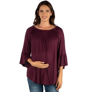 24seven Comfort Apparel Womens Bell Sleeve Loose Fit Maternity Tunic Top - 1 of 4