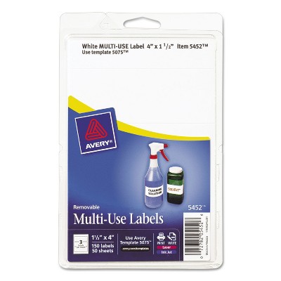 Avery Removable Multi-Use Labels 1 1/2 x 4 White 150/Pack 05452