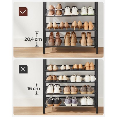 VASAGLE 5-Tier Rustic Brown and Black Shoe Rack with Fabric Shelves