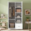 2-Door Wooden Wardrobe with 5 Fixed Shelves and 1 Drawer, Clothing Armoire with Hanging Rod 4Q - ModernLuxe - 2 of 4