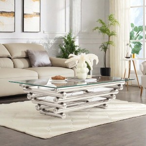 NicBex Modern 55.12" Rectangle Coffee Table with Glass Top and Steel Frame for Living Room and Office - 1 of 4