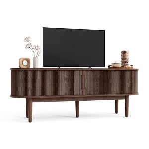 Fluted TV Stand for 65" TVs, Mid-Century Entertainment Center with Sliding Tambour Door & Adjustable Shelves - 1 of 4