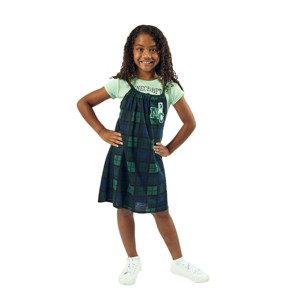 Minecraft Creepers Girl's 2-Pack Green Baby Tee & Plaid Mini Dress Set - 1 of 3