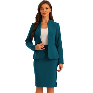 INSPIRE CHIC Women's Collarless Blazer and Formal Pencil Skirt Business Suit Set 2 Pcs - 1 of 4