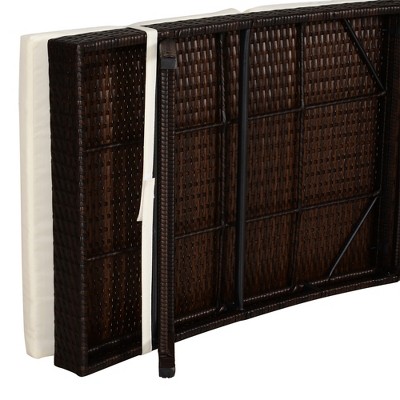 Adjustable Brown Rattan Chaise Lounge with Cream Cushions