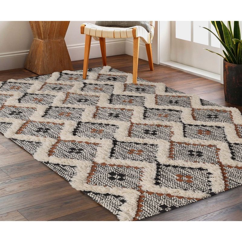 Hand-Tufted Printed Diamond Geometric Cotton-Wool Blend Indoor Area Rug by Blue Nile Mills, 2 of 10