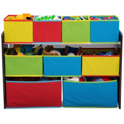 Dark Chocolate 9-Bin Kids Toy Organizer with Fabric Bins