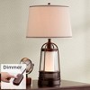Franklin Iron Works Hugh Industrial Rustic Table Lamp 26" High Bronze Seeded Glass with Table Top Dimmer LED Nightlight Off White Shade for Bedroom - 2 of 4