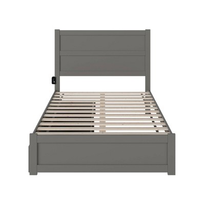 Gray Full Wood Platform Bed with Headboard and Storage Drawers
