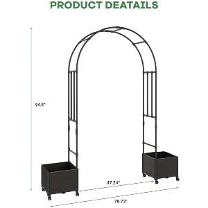 Garden Arch, Metal Garden Arch Trellis with Planter Boxes, Outdoor Archway with Wheels for Climbing Planters - 1 of 4