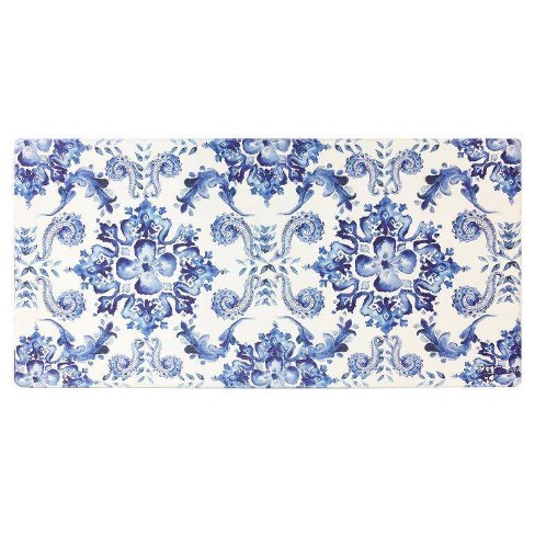 Blue Vinyl Floor Mat. Area Rug or Kitchen Mat With Graphic 