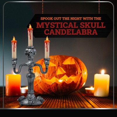 Haunted Gothic Black and Red Skull LED Candelabra