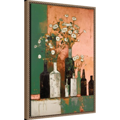 Botanic-Inspired Framed Canvas Wall Art with Weathered Embellishment