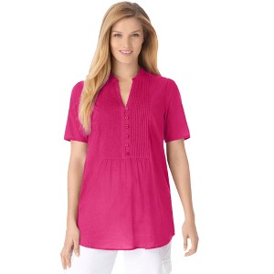 Woman Within Plus Size Pintucked Half-Button Tunic - 1 of 4
