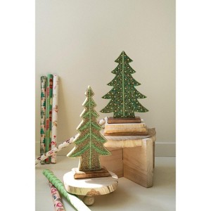 Kalalou Wooden Christmas Tree Duo with Beaded Detail – Rustic Farmhouse Accent - 1 of 3