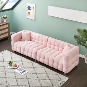 DOMETOUR 102 Inch Teddy Fleece Sofa for Living Room Bedroom, 4 Seat Modern Upholstered Sofa Futon Couch with 2 Pillows - 1 of 4
