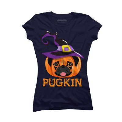 Junior's Design By Humans Pugkin Pumpin Halloween By trantanphat95 T-Shirt