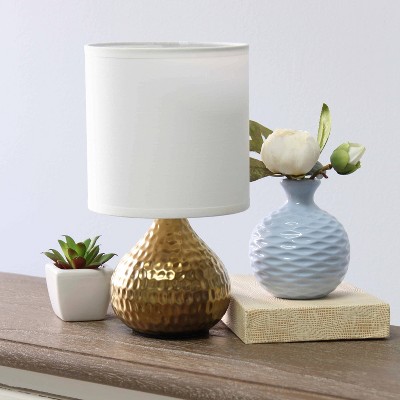 Hammered Gold Mini Table Lamp with White Fabric Shade