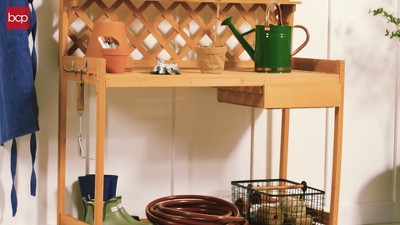Classic Natural Fir Wood Outdoor Garden Potting Bench with Storage
