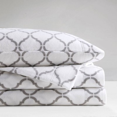 Full Gray Geo Microfiber Flannel Sheet Set
