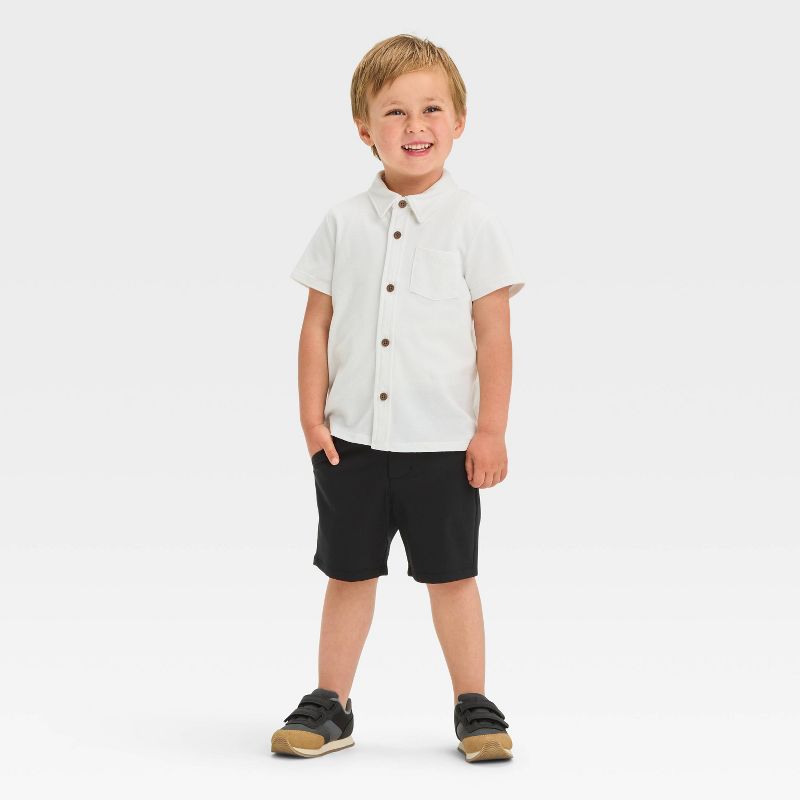 Toddler Boys' Short Sleeve Jersey Knit Polo Shirt - Cat & Jack™ Cream, 5 of 6
