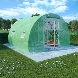 vidaXL Greenhouse Green Polyethylene mesh fabric, Galvanized steel Medium - 1 of 4