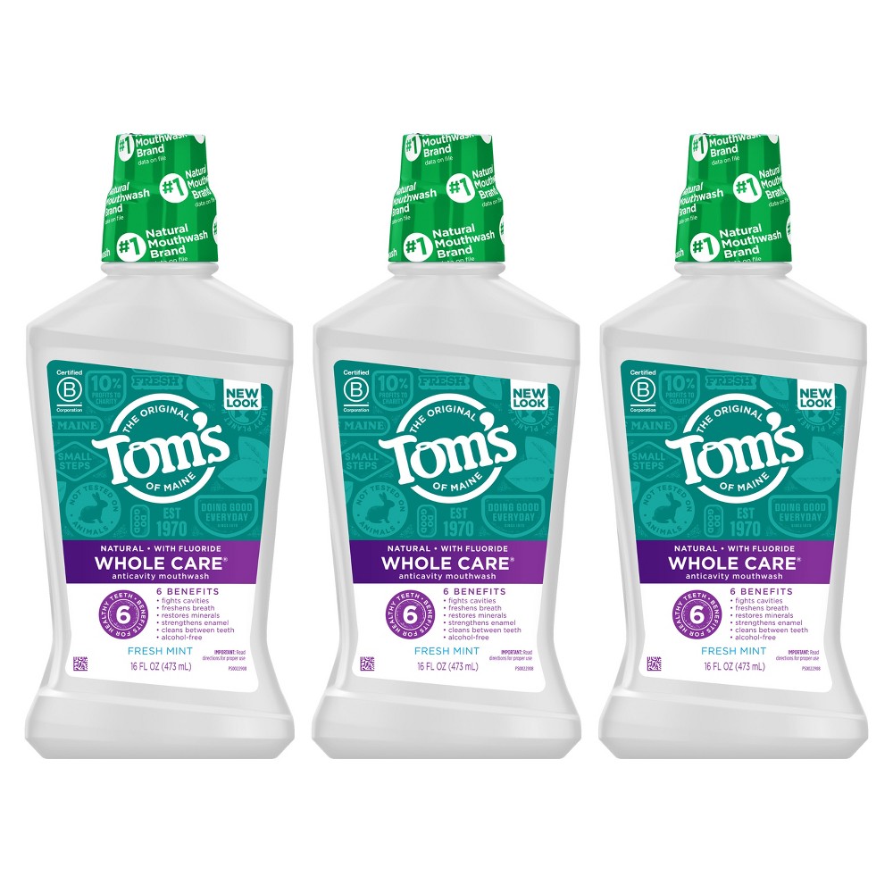 Photos - Toothpaste / Mouthwash Tom's of Maine Whole Care Natural Mouthwash - Fresh Mint - 16oz/3pk