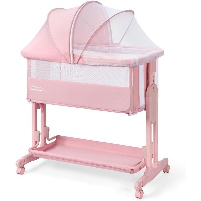 JOYMOR Baby Bassinet Bedside Sleeper, 4 in 1 Rocking Bassinet for Baby, 7 Height Adjustable, Bedside Bed with Wheels Mattress