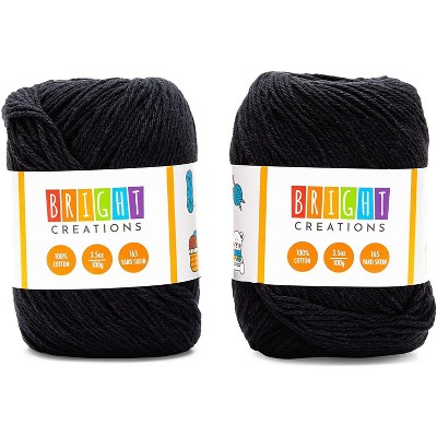 Bright Creations 2-Pack 330 Yards Black Cotton Skein, Medium 4 Worsted Yarn for Knitting, Crochet, Crafts