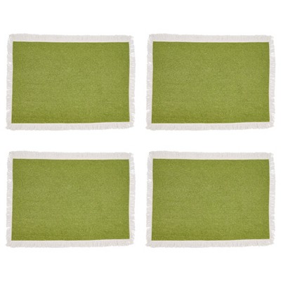 Kiwi Green Cotton Placemats with Fringe Border, Set of 4