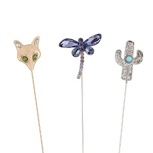 Anna-Kaci Vintage 3Pcs Long Stick Hat Pins Crystal Flower Butterfly and Pearl Details for Classic Hat Lapel and Scarf Accessorizing - 3pcs Animal - 1 of 4