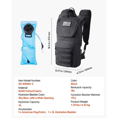 VEVOR Hydration Backpack, Water Backpack with 3L TPU Water Bladder, Tactical Molle Hiking Hydration Pack with Storage for Men Women, Black — фото 8