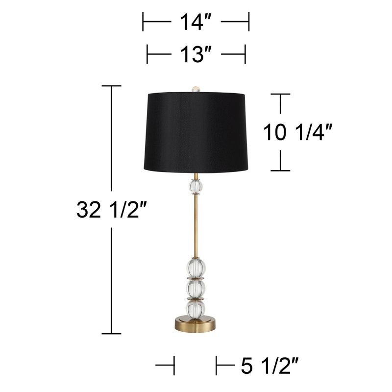 Vienna Full Spectrum Art Deco Table Lamp 32.5" Tall Brass Crystal Ball Accents Black Hardback Drum Shade for Living Room Bedroom Bedside, 4 of 8