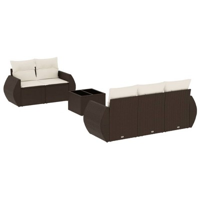 vidaXL Patio Sofa Set with Cushions Outdoor Furniture 6 Piece Poly Rattan - Brown and Cream