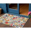Ivory And Blue Floral Stain Resistant Indoor Outdoor Area Rug - 2 of 4