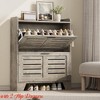 Entryway Shoe Cabinet w/ 2 Flip Drawers, Freestanding Shoe Cabinet Organizer w/ Metal Legs, Farmhouse Shoes Storage Cabinet - 3 of 4