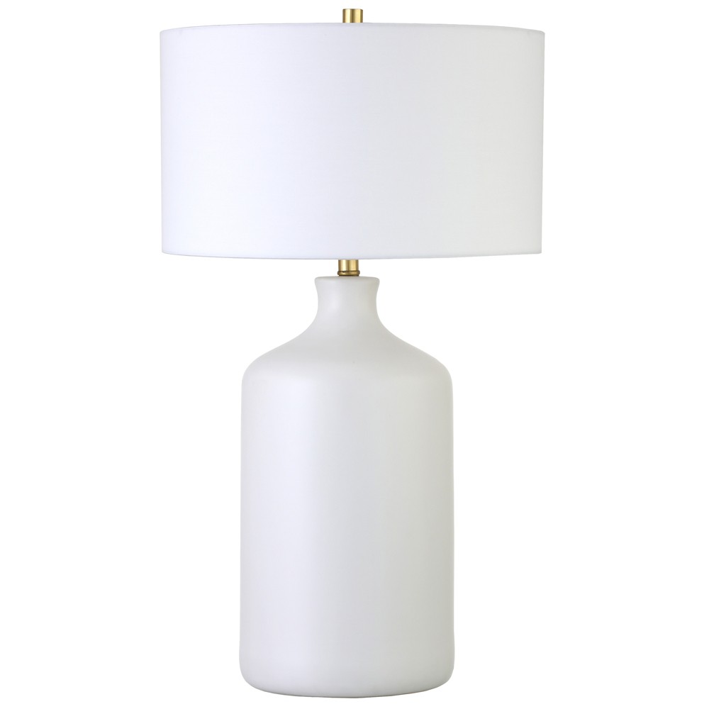 Hampton & Thyme 29" Tall Ceramic Table Lamp: Matte White, Fabric Drum Shade, Transitional Design